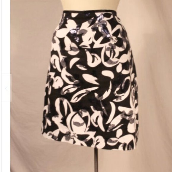Transitions Dresses & Skirts - Transitions Black + White Floral Blue Sequin Skirt